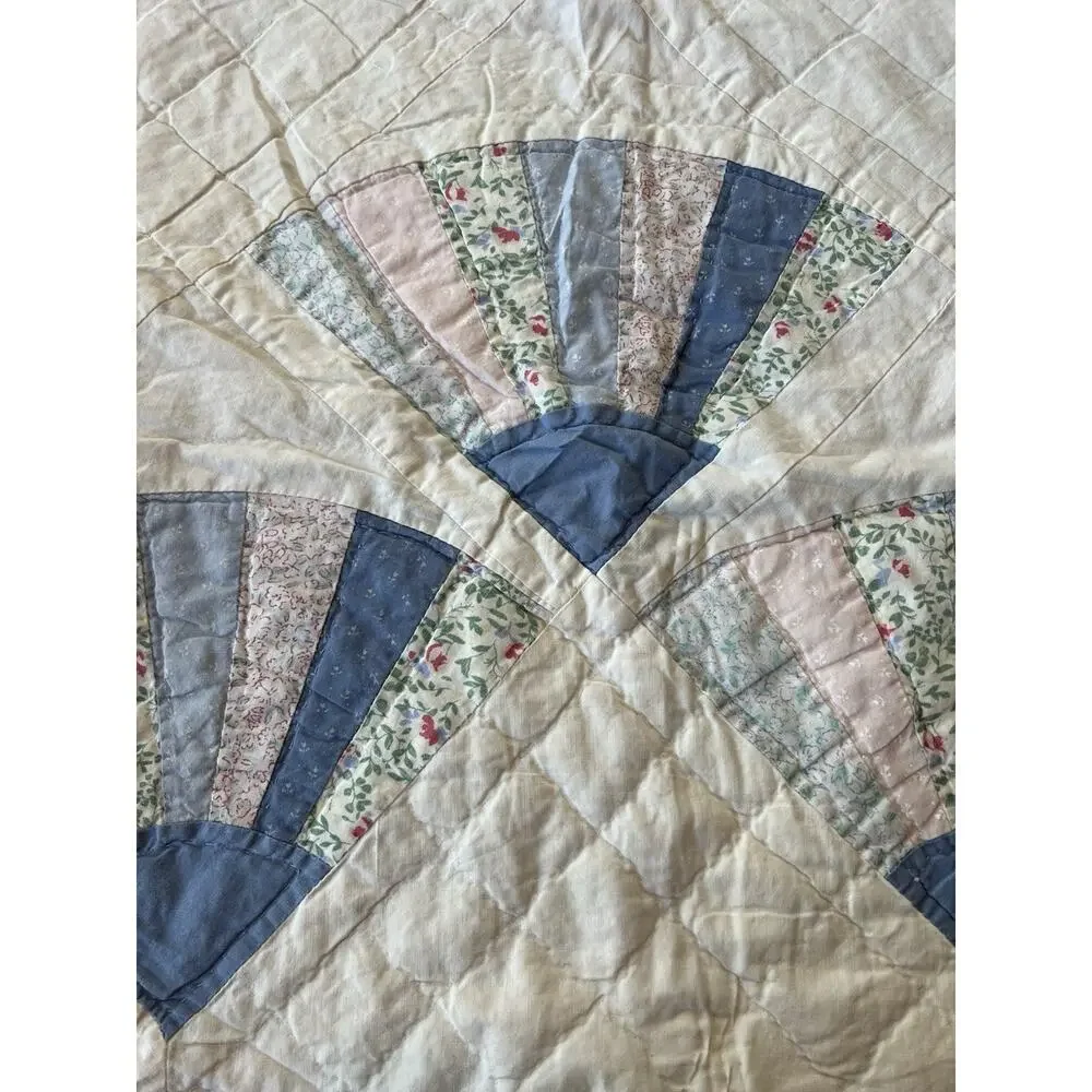 VTG Quilted Patchwork Pillow Shams Set Of 2 Hand Stitched‎ Queen Fan Print